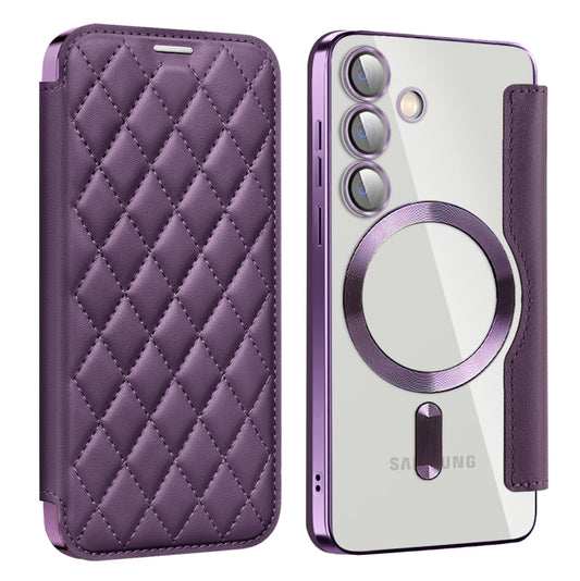 For Samsung Galaxy S24 5G Shield Magsafe RFID Anti-theft Rhombus Leather Phone Case(Purple) - Galaxy S24 5G Cases by PMC Jewellery | Online Shopping South Africa | PMC Jewellery