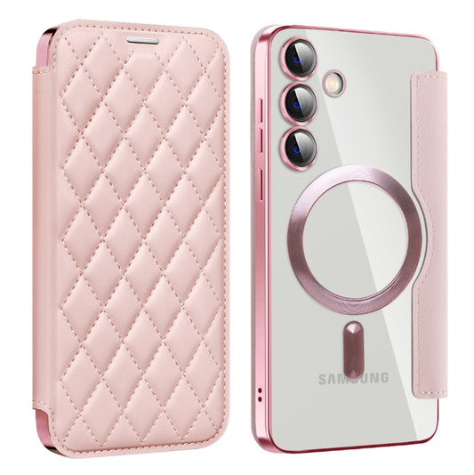 For Samsung Galaxy S24+ 5G Shield Magsafe RFID Anti-theft Rhombus Leather Phone Case(Pink) - Galaxy S24+ 5G Cases by PMC Jewellery | Online Shopping South Africa | PMC Jewellery