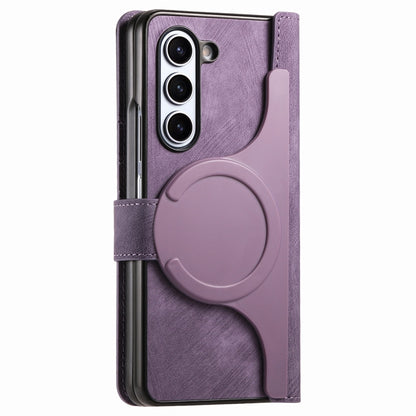 For Samsung Galaxy Z Fold5 5G Retro MagSafe Magnetic Zipper Wallet Leather Phone Case(Purple) - Galaxy Z Fold5 Cases by PMC Jewellery | Online Shopping South Africa | PMC Jewellery