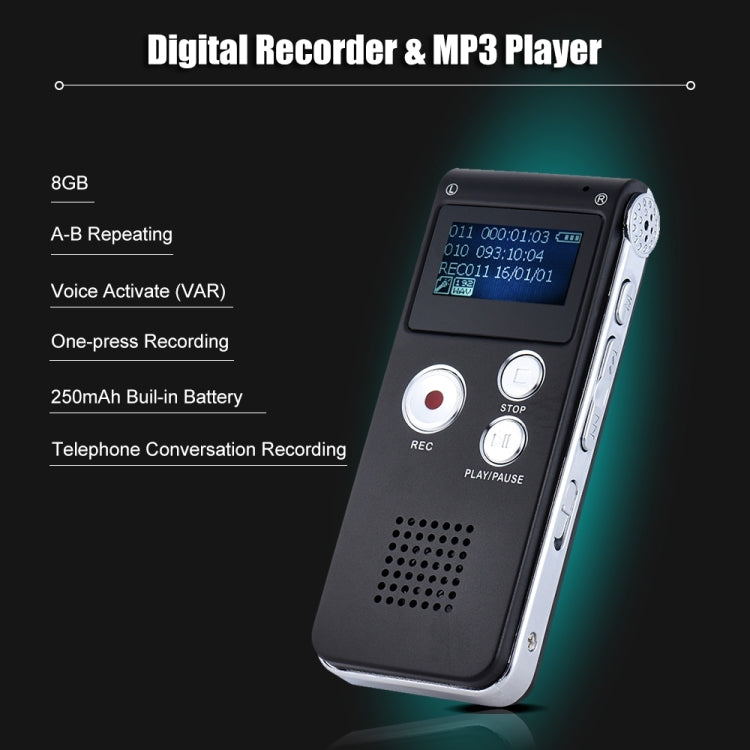 SK-012 8GB Voice Recorder USB Professional Dictaphone  Digital Audio With WAV MP3 Player VAR   Function Record(Grey) -  by PMC Jewellery | Online Shopping South Africa | PMC Jewellery