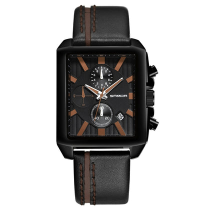 SANDA 5003 Three Eye Watch Six Pin Multi Purpose Sport Men Watch Leather Watch Student Waterproof Quartz Watch(Brown) - Sport Watches by SANDA | Online Shopping South Africa | PMC Jewellery | Buy Now Pay Later Mobicred