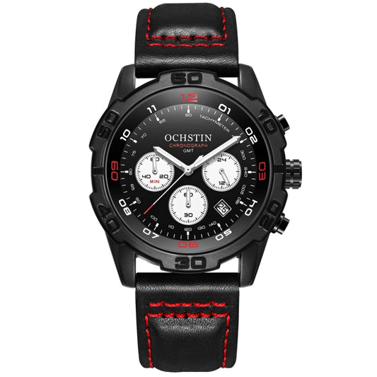 OCHSTIN 6116 Men  Leather Calendar Multi Function Leisure Men  Waterproof Watch(Black) - Leather Strap Watches by OCHSTIN | Online Shopping South Africa | PMC Jewellery | Buy Now Pay Later Mobicred