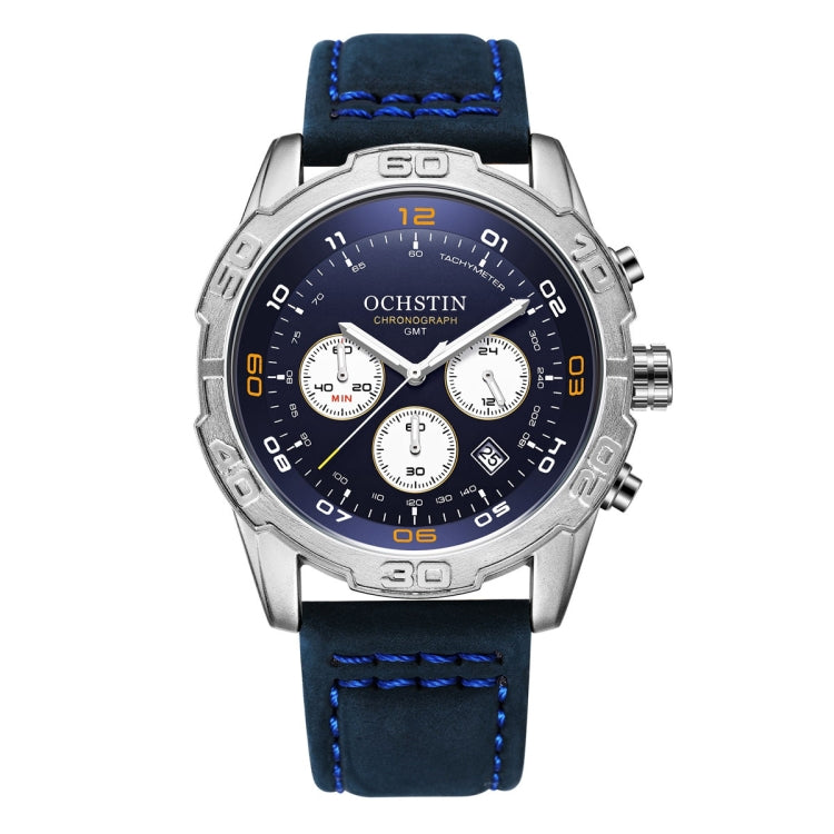 OCHSTIN 6116 Men  Leather Calendar Multi Function Leisure Men  Waterproof Watch(Blue) - Leather Strap Watches by OCHSTIN | Online Shopping South Africa | PMC Jewellery | Buy Now Pay Later Mobicred