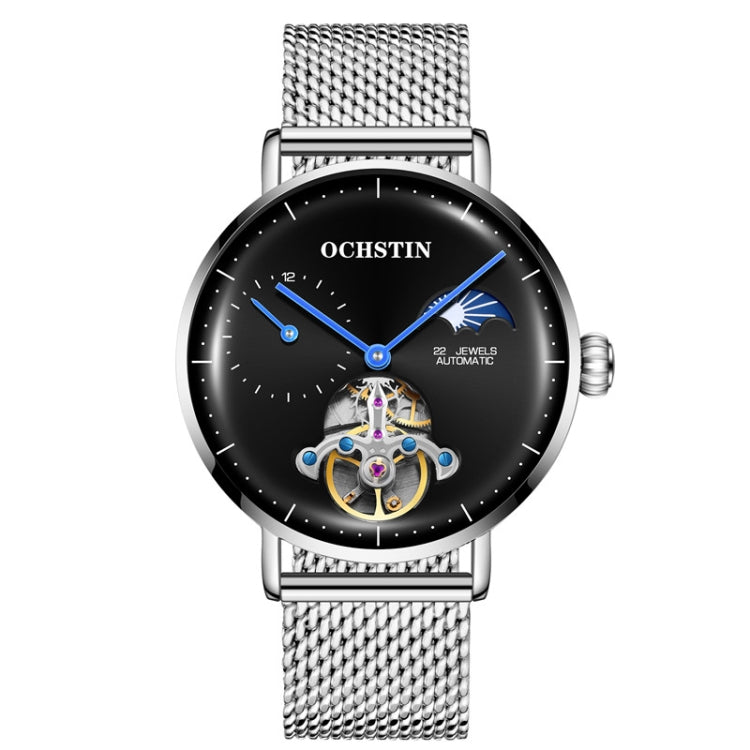 OCHSTIN 6121 Flywheel Mechanical Watch Fashion Hollow Full Automatic Mechanical Watch Business Men Watch Stainless Steel Watch  Waterproof Watch(Silver Black) - Sport Watches by OCHSTIN | Online Shopping South Africa | PMC Jewellery | Buy Now Pay Later Mobicred