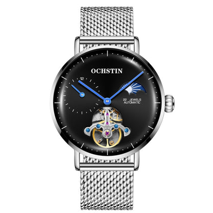 OCHSTIN 6121 Flywheel Mechanical Watch Fashion Hollow Full Automatic Mechanical Watch Business Men Watch Stainless Steel Watch  Waterproof Watch(Silver Black) - Sport Watches by OCHSTIN | Online Shopping South Africa | PMC Jewellery | Buy Now Pay Later Mobicred