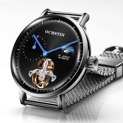 OCHSTIN 6121 Flywheel Mechanical Watch Fashion Hollow Full Automatic Mechanical Watch Business Men Watch Stainless Steel Watch  Waterproof Watch(Silver Black) - Sport Watches by OCHSTIN | Online Shopping South Africa | PMC Jewellery | Buy Now Pay Later Mobicred