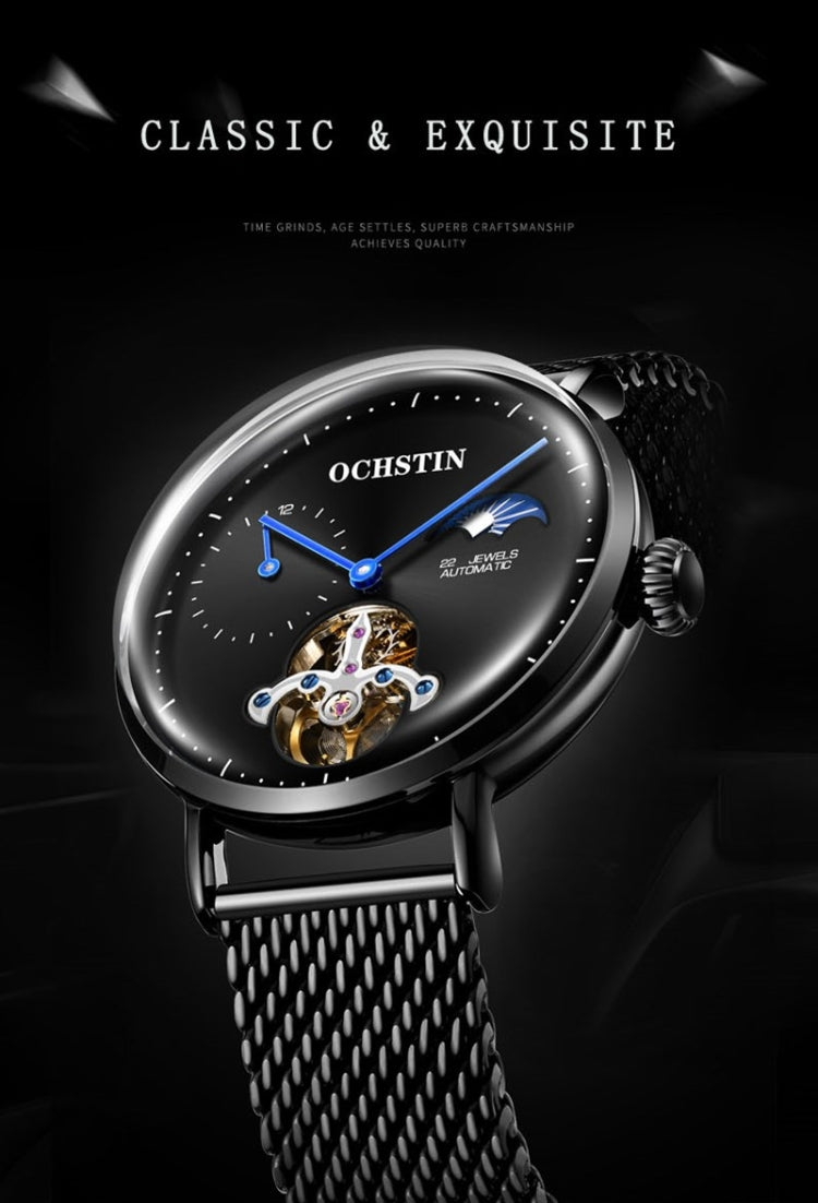 OCHSTIN 6121 Flywheel Mechanical Watch Fashion Hollow Full Automatic Mechanical Watch Business Men Watch Stainless Steel Watch  Waterproof Watch(Silver Black) - Sport Watches by OCHSTIN | Online Shopping South Africa | PMC Jewellery | Buy Now Pay Later Mobicred