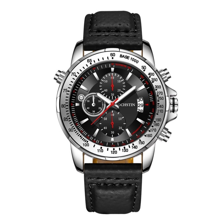 OCHSTIN 6125B Quartz Watch Night Light Waterproof Watch Timing Multi Function Men Watch(Silver Black) - Leather Strap Watches by OCHSTIN | Online Shopping South Africa | PMC Jewellery | Buy Now Pay Later Mobicred