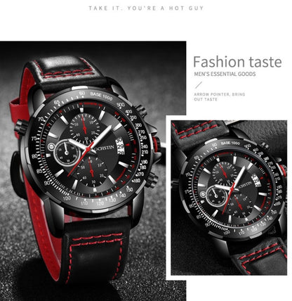 OCHSTIN 6125B Quartz Watch Night Light Waterproof Watch Timing Multi Function Men Watch(Silver Black) - Leather Strap Watches by OCHSTIN | Online Shopping South Africa | PMC Jewellery | Buy Now Pay Later Mobicred