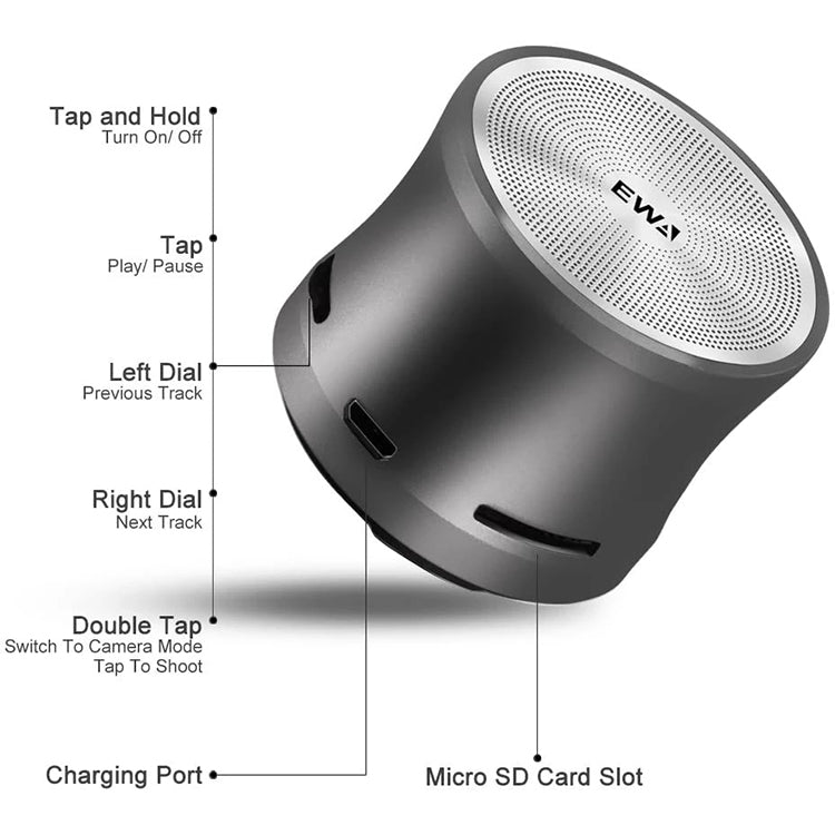 EWA A109M  Portable Bluetooth Speaker Wireless Heavy Bass Bomm Box Subwoofer Phone Call Surround Sound Bluetooth Shower Speaker(Black) - free shipping - PMC TechLife - Order now!