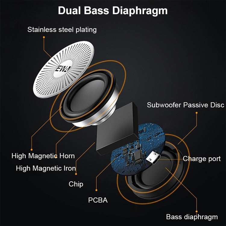 EWA A109M  Portable Bluetooth Speaker Wireless Heavy Bass Bomm Box Subwoofer Phone Call Surround Sound Bluetooth Shower Speaker(Black) - free shipping - PMC TechLife - Order now!