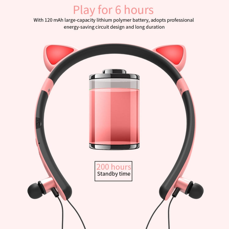 ZW29 Cat Ear Stereo Sound HIFI Fashion Outdoor Portable Sports Wireless  Bluetooth Headset with Mic & LED Light Glowing(Pink) - Neck-mounted Earphone by PMC Jewellery | Online Shopping South Africa | PMC Jewellery