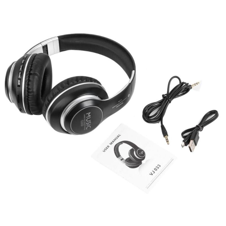 VJ033 Multi-function Upgrade Bluetooth 5.0 Headset Stereo Wireless LED Microphone FM Radio Headset(Black) - Headset & Headphone by PMC TechLife | Online Shopping South Africa | PMC TechLife