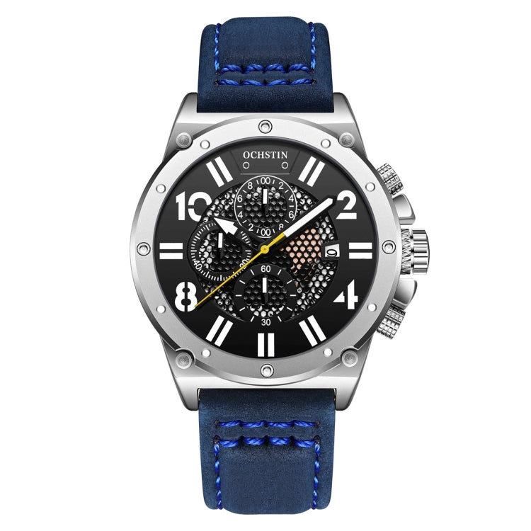 Ochstin 6122 Multi Function Quartz Watch Sports Luminous Waterproof Watch Calendar Leather Men Watch(Blue) - Leather Strap Watches by OCHSTIN | Online Shopping South Africa | PMC Jewellery | Buy Now Pay Later Mobicred