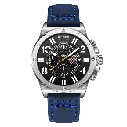 Ochstin 6122 Multi Function Quartz Watch Sports Luminous Waterproof Watch Calendar Leather Men Watch(Blue) - Leather Strap Watches by OCHSTIN | Online Shopping South Africa | PMC Jewellery | Buy Now Pay Later Mobicred