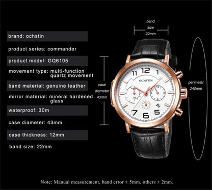 Ochstin 6105 Multi Function Watch Business Leisure Men  Watch Waterproof Timing Quartz Watch Belt Watch(Rose Gold Black) - Leather Strap Watches by OCHSTIN | Online Shopping South Africa | PMC Jewellery | Buy Now Pay Later Mobicred