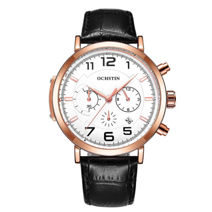 Ochstin 6105 Multi Function Watch Business Leisure Men  Watch Waterproof Timing Quartz Watch Belt Watch(Rose Gold White) - Leather Strap Watches by OCHSTIN | Online Shopping South Africa | PMC Jewellery | Buy Now Pay Later Mobicred