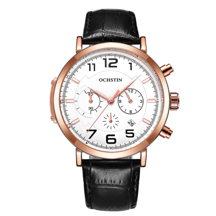 Ochstin 6105 Multi Function Watch Business Leisure Men  Watch Waterproof Timing Quartz Watch Belt Watch(Rose Gold White) - Leather Strap Watches by OCHSTIN | Online Shopping South Africa | PMC Jewellery | Buy Now Pay Later Mobicred