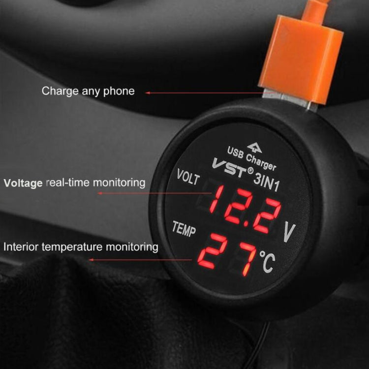 3 In 1 Car USB Charger Car Cigarette Lighter With Voltage Detection Display Multi-function Monitoring Table(Red) - Car Charger by PMC Jewellery | Online Shopping South Africa | PMC Jewellery