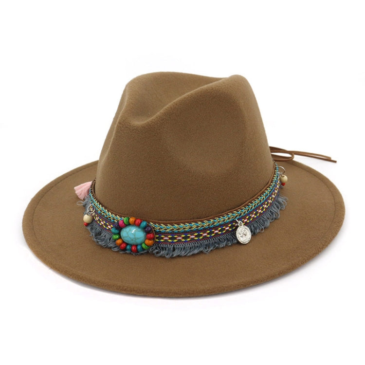 Women Jazz Caps Bohemia Style Woolen Hats for Spring Summer Beach(coffee) - Peaked Cap by PMC Jewellery | Online Shopping South Africa | PMC Jewellery