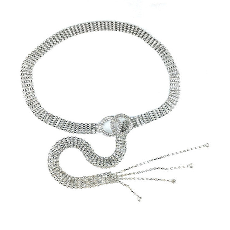 Women Double Loop Shape Diamond Belt Waist Chain, Length:120cm(Silver) - Belts by PMC Jewellery | Online Shopping South Africa | PMC Jewellery