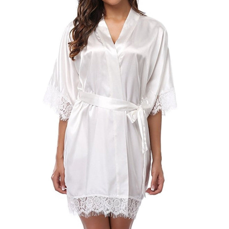 Half Sleeve Robe Women Faux Silk Pajama Sexy Night Dress, Size:XL(White) - Pajamas & Bathrobe by PMC Jewellery | Online Shopping South Africa | PMC Jewellery