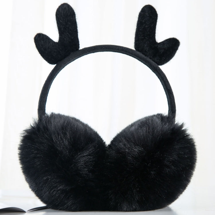 Antler Plush Earmuffs Winter Warm Fashion Retractable Ear Warmer One Size(Black) - Bomber Hats by PMC Jewellery | Online Shopping South Africa | PMC Jewellery