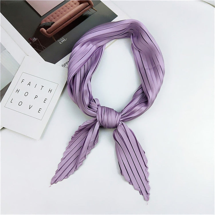 Ladies Retro Style Pleated Diamond Square Scarf Silk Scarf, Length: 70cm(Purple) - Scarf by PMC Jewellery | Online Shopping South Africa | PMC Jewellery