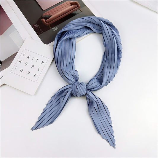 Ladies Retro Style Pleated Diamond Square Scarf Silk Scarf, Length: 70cm(Blue) - Scarf by PMC Jewellery | Online Shopping South Africa | PMC Jewellery