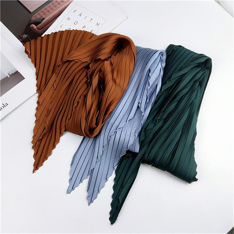 Ladies Retro Style Pleated Diamond Square Scarf Silk Scarf, Length: 70cm(Caramel) - Scarf by PMC Jewellery | Online Shopping South Africa | PMC Jewellery