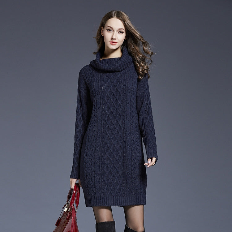 Autumn And Winter Knitwear Dresses Long Turtleneck Sweater For Women, Size: XXL(Navy Blue) - Sweater by PMC Jewellery | Online Shopping South Africa | PMC Jewellery