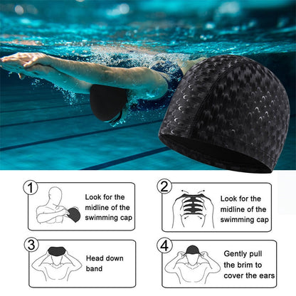 Adult Crescent PU Waterproof Comfortable Earmuff Swimming Cap(Black) - Swimming Caps by PMC Jewellery | Online Shopping South Africa | PMC Jewellery