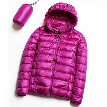 Casual Ultra Light White Duck Down Jacket Women Autumn Winter Warm Coat Hooded Parka, Size:L(Purple) - Down Jacket by PMC Jewellery | Online Shopping South Africa | PMC Jewellery