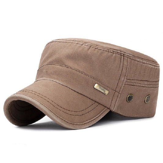 Men Washed Distress Bamboo Cotton Cloth Cap Large Mesh Flat Cap(Brown) - Peaked Cap by PMC Jewellery | Online Shopping South Africa | PMC Jewellery