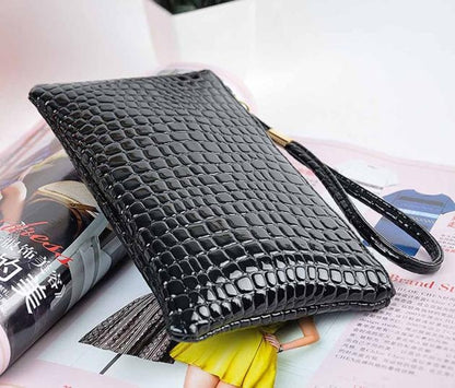 Fashion Long Crocodile Pattern Ladies Clutch Wallet(Black) - Wallets by PMC Jewellery | Online Shopping South Africa | PMC Jewellery