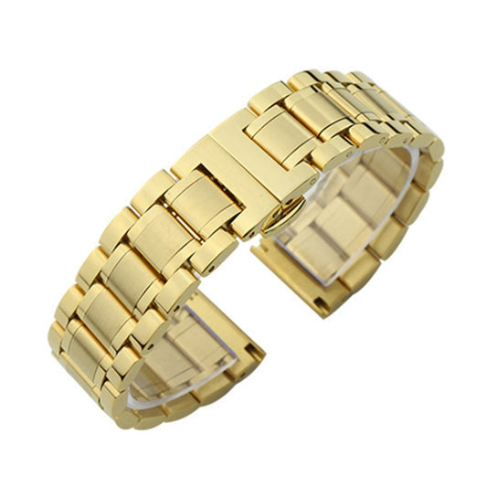22mm Steel Bracelet Butterfly Buckle Five Beads Unisex Stainless Steel Solid Watch Strap, Color:Gold - 22mm Bands by PMC Jewellery | Online Shopping South Africa | PMC Jewellery