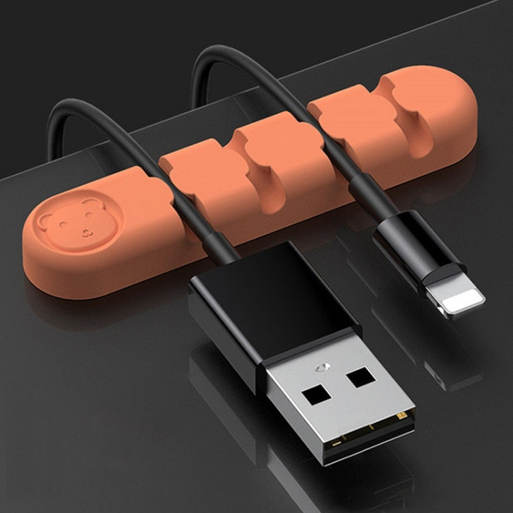 5 PCS 4 Holes Bear Silicone Desktop Data Cable Organizing And Fixing Device(Coral Orange) - Cable Organizer by PMC Jewellery | Online Shopping South Africa | PMC Jewellery