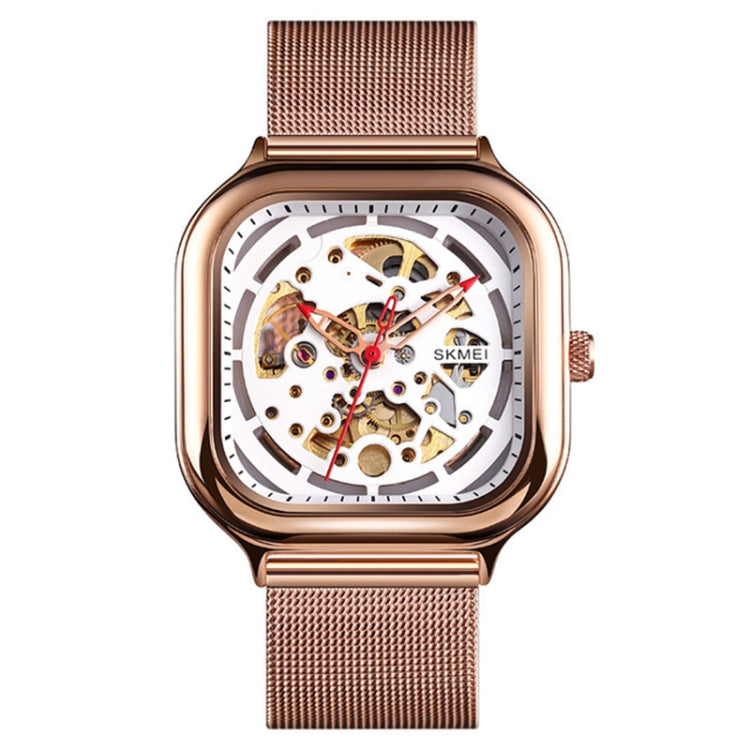 SKMEI 9184 Men Automatic Mechanical Watch Mesh with Hollow Square Tourbillon Student Watch (Rose Gold) - Metal Strap Watches by SKMEI | Online Shopping South Africa | PMC Jewellery | Buy Now Pay Later Mobicred