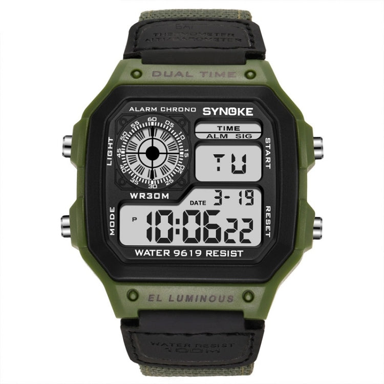 SYNOKE 9619B Nylon Canvas Strap Luminous Waterproof Digital Watch(Green Head Green Belt) - LED Digital Watches by SYNOKE | Online Shopping South Africa | PMC Jewellery | Buy Now Pay Later Mobicred