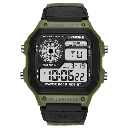 SYNOKE 9619B Nylon Canvas Strap Luminous Waterproof Digital Watch(Green Head Green Belt) - LED Digital Watches by SYNOKE | Online Shopping South Africa | PMC Jewellery | Buy Now Pay Later Mobicred