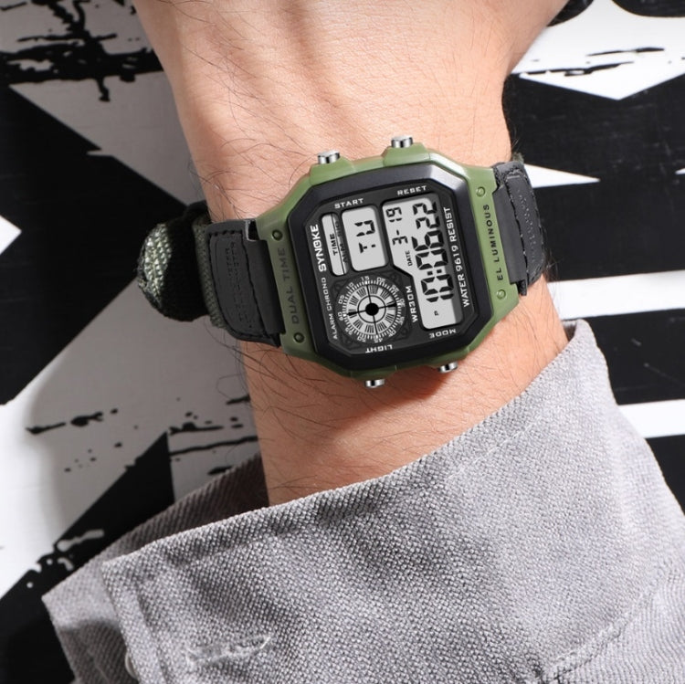 SYNOKE 9619B Nylon Canvas Strap Luminous Waterproof Digital Watch(Green Head Black Belt) - LED Digital Watches by SYNOKE | Online Shopping South Africa | PMC Jewellery | Buy Now Pay Later Mobicred