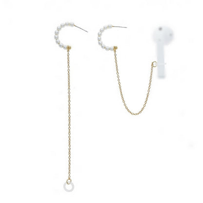 3 PCS Universal Bluetooth Headset Anti-lost C Type Pearl 925 Silver Needle Earring Ear Chain - Anti-lost & Holder by PMC Jewellery | Online Shopping South Africa | PMC Jewellery