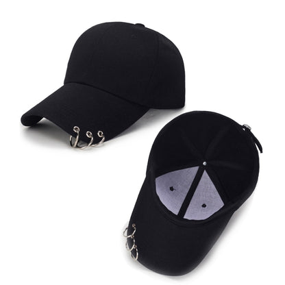 Unisex Casual Solid Color Adjustable Baseball Caps with Ring(Black) - Peaked Cap by PMC Jewellery | Online Shopping South Africa | PMC Jewellery