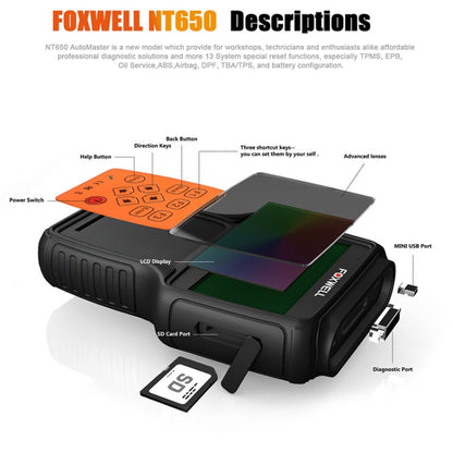 FOXWELL NT650 Elite OBD2 ABS SRS Airbag SAS Scanner Car Diagnostic Tool Auto Scanner(Black) - Code Readers & Scan Tools by PMC Jewellery | Online Shopping South Africa | PMC Jewellery