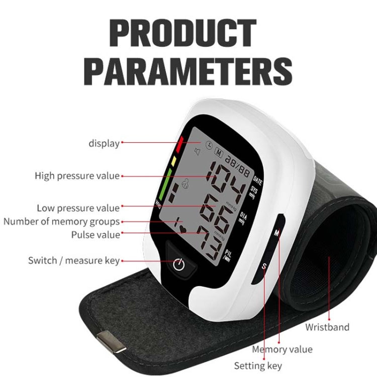 Wrist Type Electronic Blood Pressure Monitor Home Automatic Wrist Type Blood Pressure Measurement, Style: Live Voice Broadcast(White English) - Sphygmomanometer by PMC Jewellery | Online Shopping South Africa | PMC Jewellery