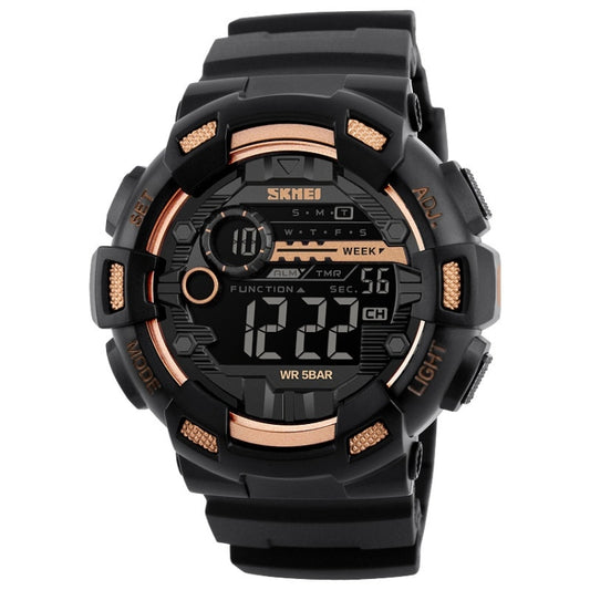 SKMEI 1243 Men Sports Watch Outdoor Waterproof Digital Watch(Golden) - Leather Strap Watches by SKMEI | Online Shopping South Africa | PMC Jewellery | Buy Now Pay Later Mobicred