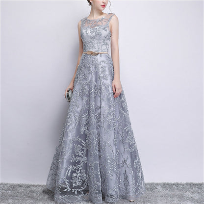 Banquet Lace Sleeveless  Long Party Formal Gown, Size:XXL(Grey) - Evening Dress by PMC Jewellery | Online Shopping South Africa | PMC Jewellery