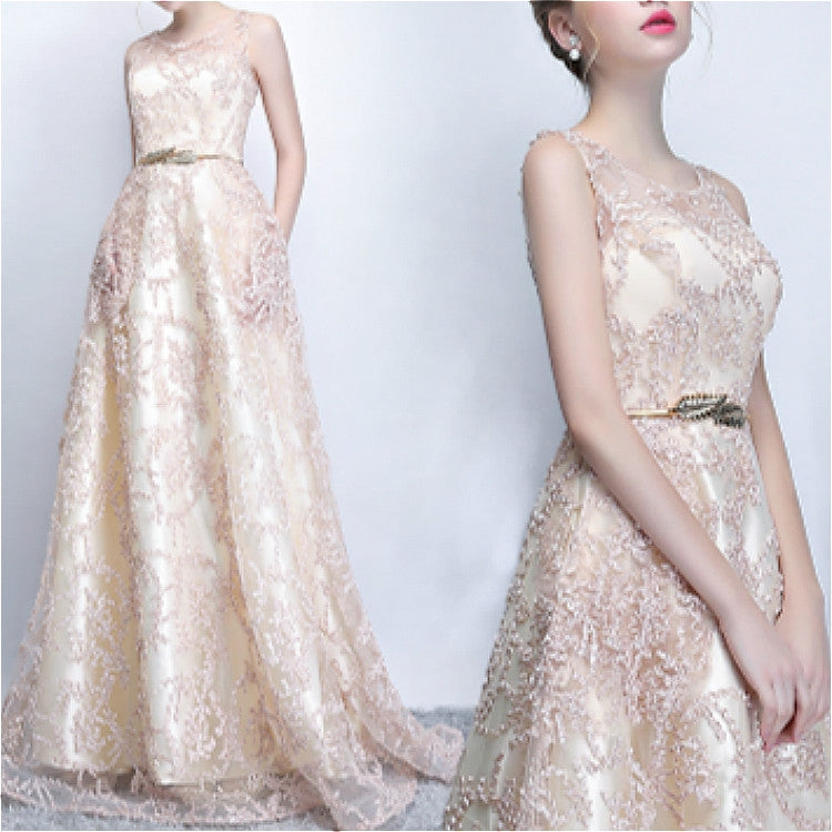Banquet Lace Sleeveless  Long Party Formal Gown, Size:XXXL(Champagne) - Evening Dress by PMC Jewellery | Online Shopping South Africa | PMC Jewellery