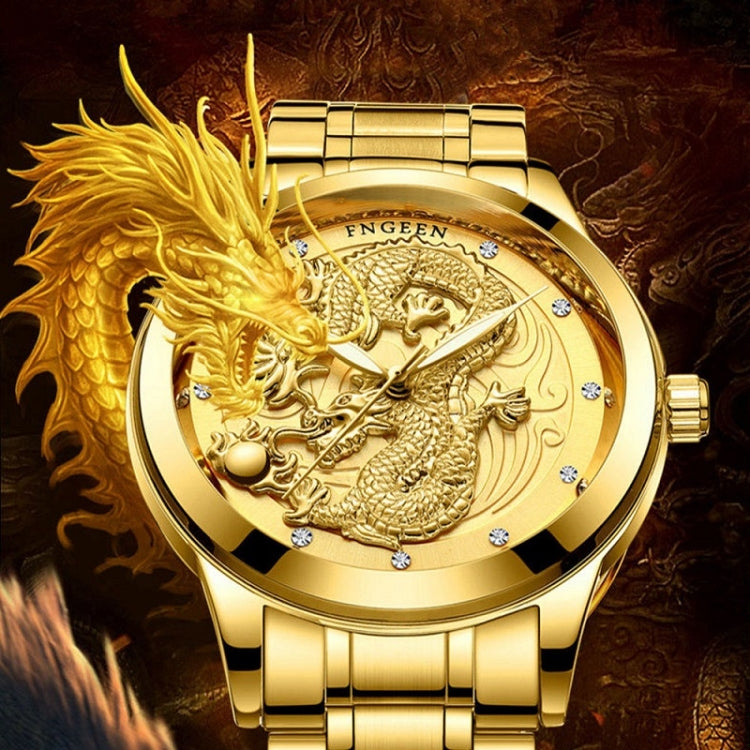 FNGEEN S666 Waterproof Luminous Watch Quartz Ultra-Thin Dragon Or Phoenix Pattern Couple Watch(Brown Leather Full Gold Golden Surface) - Couple Watches by FNGEEN | Online Shopping South Africa | PMC Jewellery | Buy Now Pay Later Mobicred