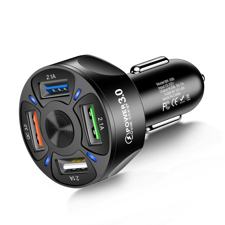 2 PCS BK-358 3A QC3.0 4USB Car Charger One For Four Mobile Phone Car Charger(Black) - Car Charger by PMC Jewellery | Online Shopping South Africa | PMC Jewellery